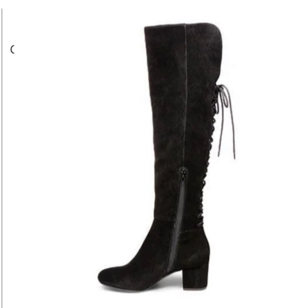 Steve Madden | Hansil Lace-Up, Over the Knee Block Heel Boot, Black Suede, 8M